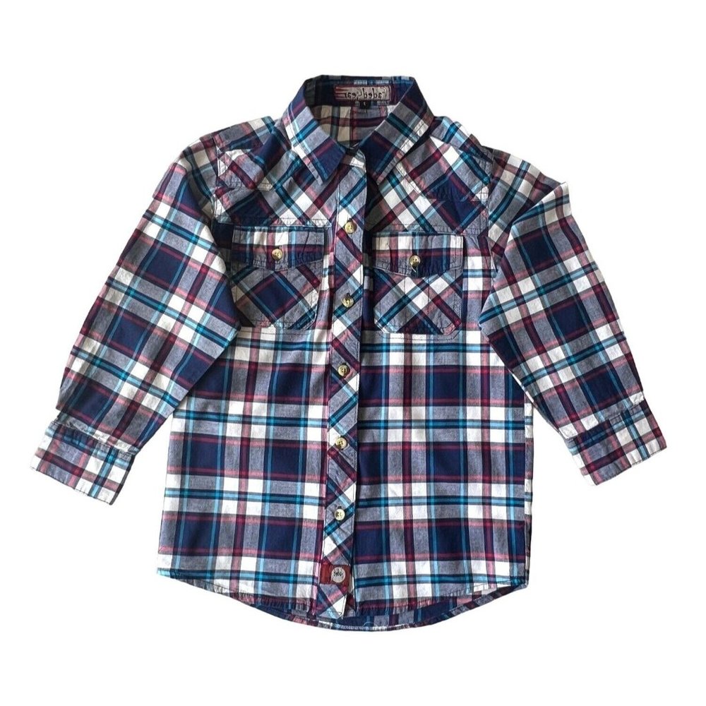 Faded Gear Shirt Boys Blue Red White Plaid Button Up Long Sleeve Size 7